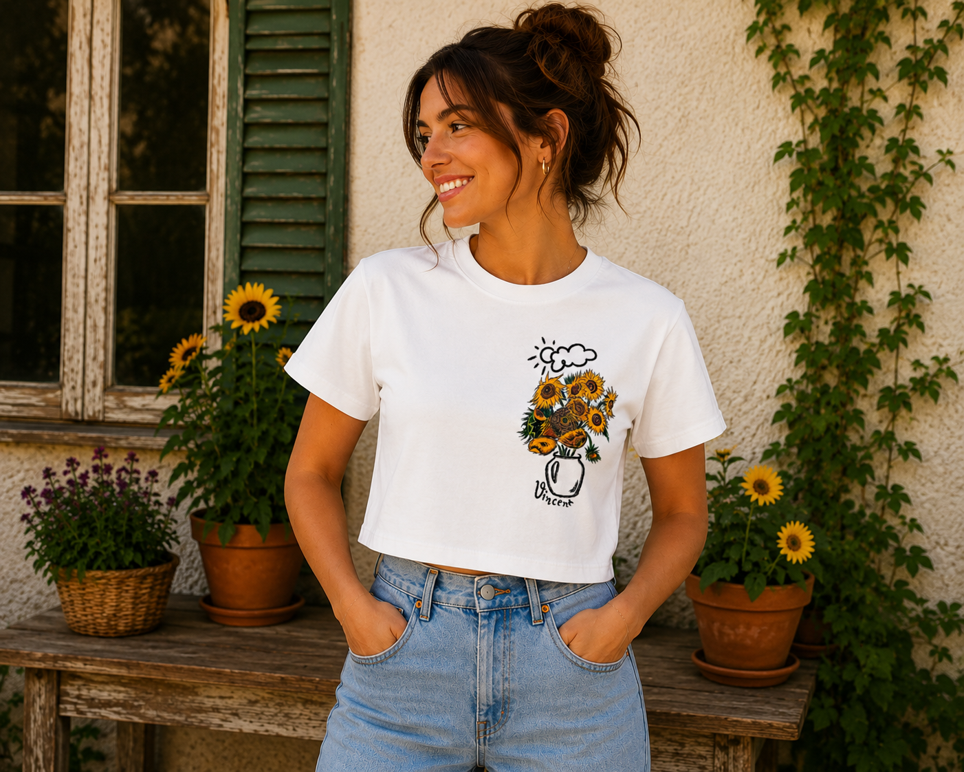 T-shirt Donna Top Crop -I Girasoli-