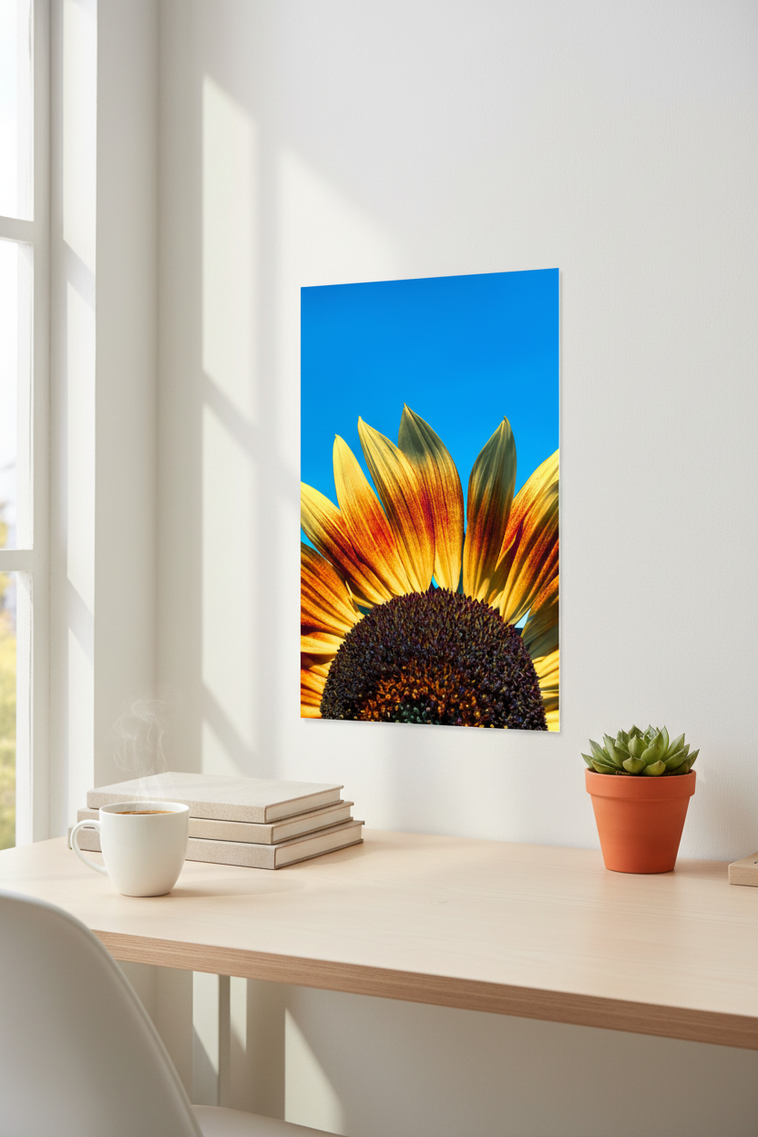 Poster girasole in home office scandinavo